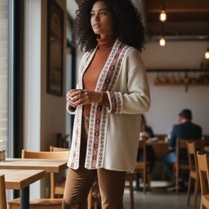 Vintage 70s Boho Cardigan Sweater OS Coastal Grannycore Cottage Open Front Swing